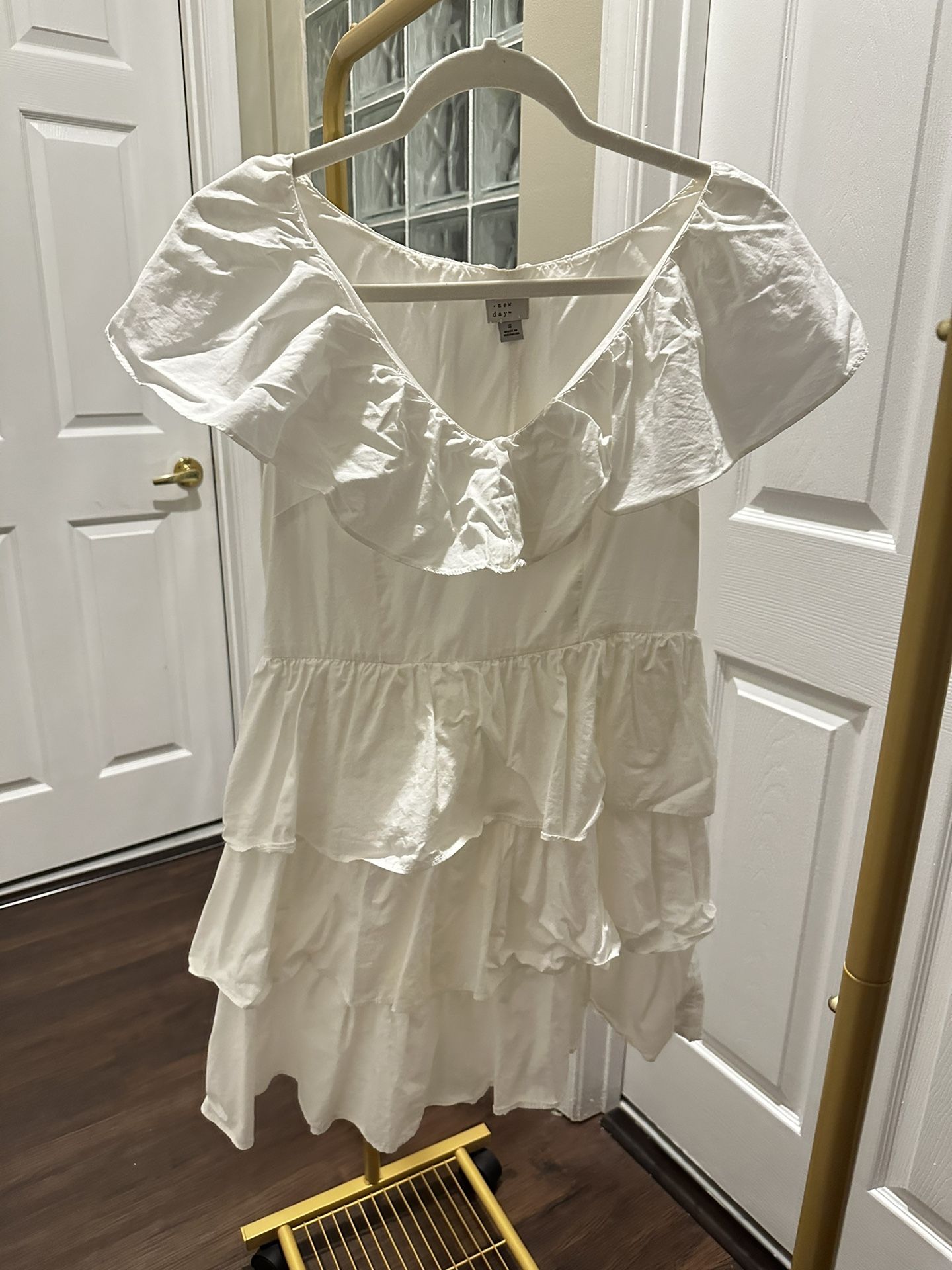 White Ruffled Off-Shoulder Dress - Size S