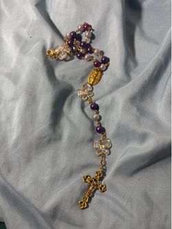 Handmade rear view mirror rosary with clip