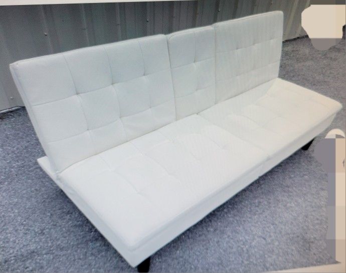 PU Leather White Futon SOFA BED 2 CUP HOLDER S