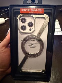 iPhone 16 Pro Max Silver Magnetic Case with 360° Rotating Stand