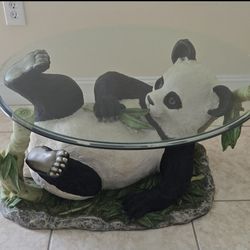Vintage Panda Coffee Table – Heavy Resin Base, Glass Top, 1970s Retro Style