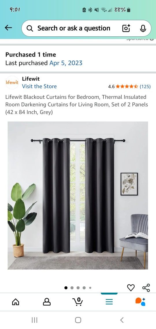 Lifewit Blackout Curtains for Bedroom, Thermal Insulated Room Darkening Curtains for Living Room, Set of 2 Panels (42 x 84 Inch, Grey)