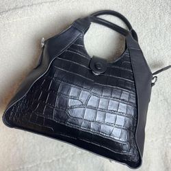 Black Crocodile  Genuine Leather Tote Bag Top Handle Shoulder Bag