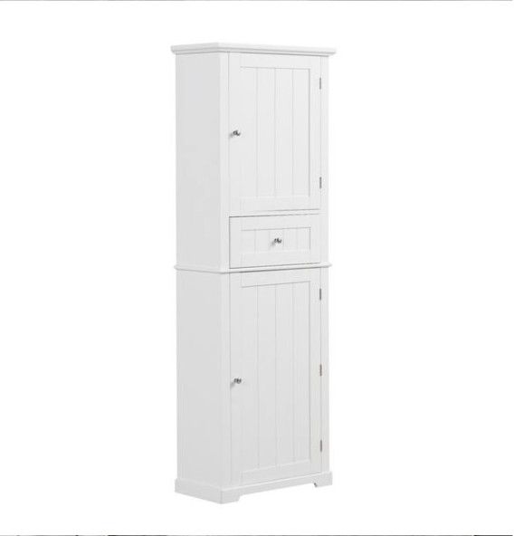 22 in. W x 11 in. D x 67.3 in. H White Freestanding Storage Linen Cabinet with Drawer and Adjustable Shelf