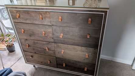 Leather Tab Plank Wood Dresser
