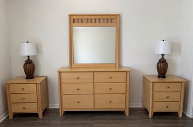 Dresser, Mirror, 2 Nightstands and 2 lamps