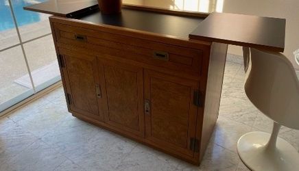 Vintage Flip Top Rolling Bar Cabinet Or Server