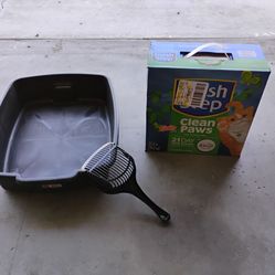 Cat litter box and scooper and a half litter  sand.