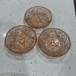 Set of 3 Vintage Pink Depression Glass Bowls – Pressed Cut Pattern