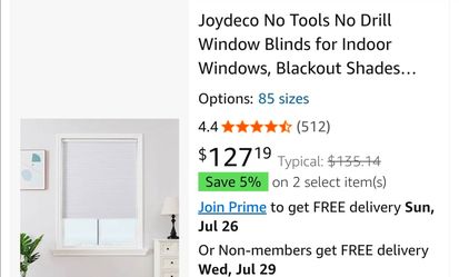 Joydeco No Tools No Drill Window Blinds for Indoor Windows, Blackout Shades Cellular Shades Cordless, No Drill Blinds for Windows, Window Shades for H