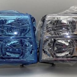 2007-2014 Chevy Silverado Headlight Assembly Pair AXLAHA Chrome + LED Resistors OBO