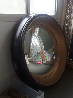 Restoration Hardware Portal Convex Mirror round gilt Frame black. retail $399