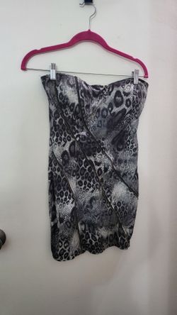 Do & Be Grey Leopard Print Strapless Mini Dress Size M Edgy Zipper Detail