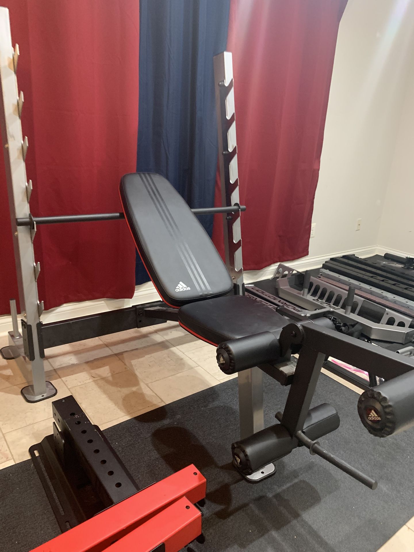 Like New Adidas Adjustable Weight Bench With Rack