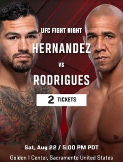 UFC Ultimate Fighting Championship Event 2 Fight Tickets Sacramento Aug 22