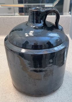 Vintage Whiskey Jug Glazed Stoneware Moonshine Bottle Black Dark Gray Rustic