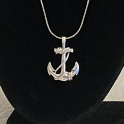 Mens Stainless Steel Anchor Cross Pendant Necklace