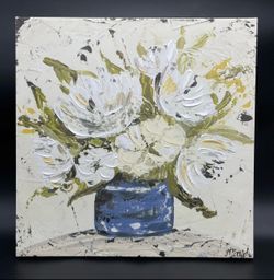 Kirkland's Haley Bush Floral Oil Paint on Print 16" x16"  on Canvas Wrapped 2017