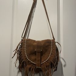 Brown Faux Suede Fringe Crossbody Purse NWT