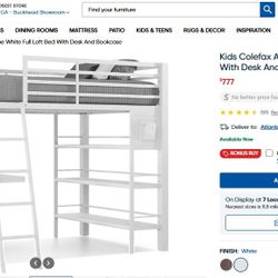 Kids Colefax White Full Loft Bed With Desk And Bookcase