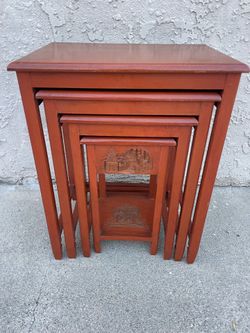 Vintage Set of (4) Chinoiserie Style Nesting Tables by George Zee & Co.