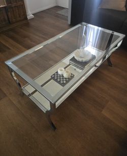 silver glass rectangle table