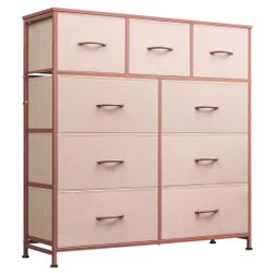 WLIVE 9-Drawer Dresser, Fabric Storage Tower for Bedroom, Hallway, Entryway, Closet, Tall Chest Organizer Unit with Fabric Bins, Steel Frame, Wood Top