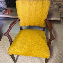 Mid Century Style Wooden Arm Chair With A Ribbed Backrest 