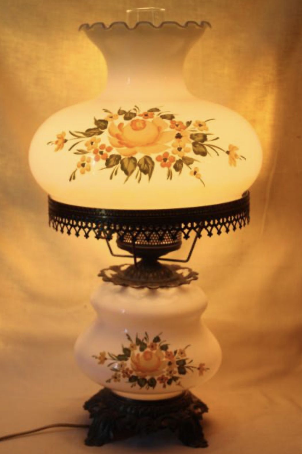 Vintage Hand Painted Hurricane Table Lamp