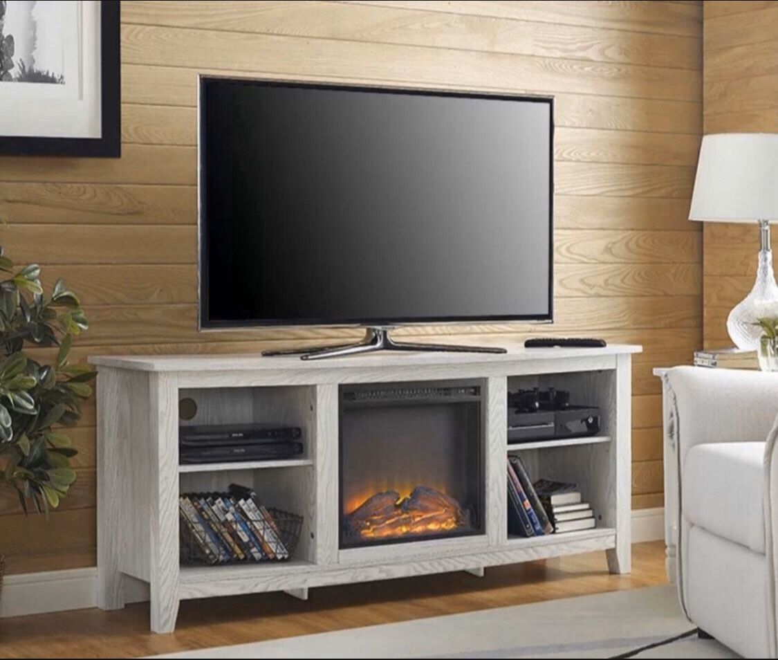 Brand New Rustic Farmhouse TV Console Entertainment Center Stand Fireplace Included 