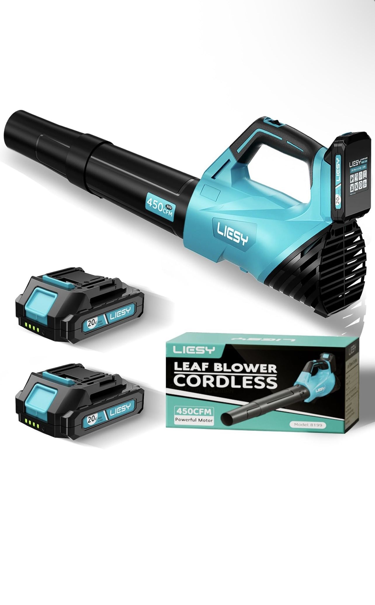 Cordless Leaf Blower with 2×20V Batteries & Charger, 2-Speed Electric Leaf Blower, Lightweight Handheld Blower for Patio, Lawn, Garage, Yard