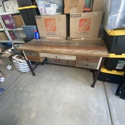 Desk with drawers and side table