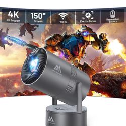Brand New     [Built-in Battery] Mini Projector with Wifi and Bluetooth, 4K 1080P Supported 270° Rotatable 150'' Screen Auto Keystone Home Outdoor Por