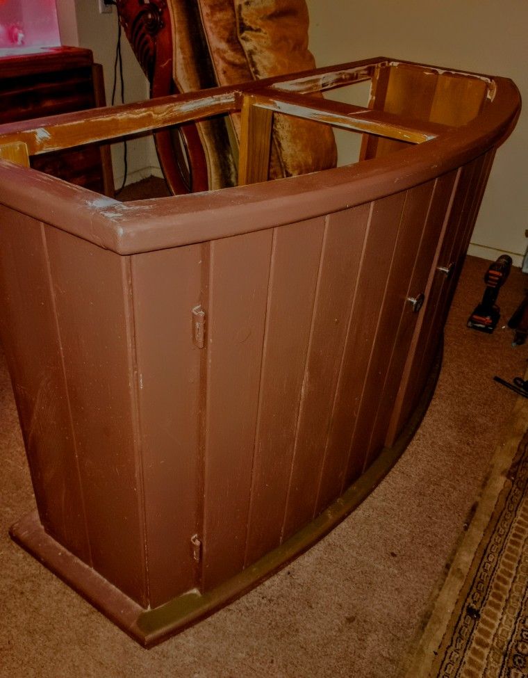 65 Gallon Curved Aquarium Tank With Wooden Stand And Filter