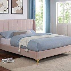 Brand New Light Pink Velvet  Queen Size  Bed Frame 