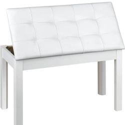 Piano Bench Wooden Keyboard Bench with Storage and Padded Cushion (White)
