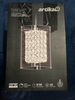Artika Crystal Cube Modern Chrome Integrated LED Hanging Mini Pendant Light Fixture 5.5-Watt 1-Light for Kitchen Island