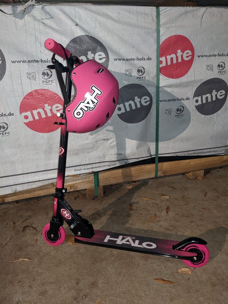 Brand New Pink And Black Scooter With Knee Pads And Helmet