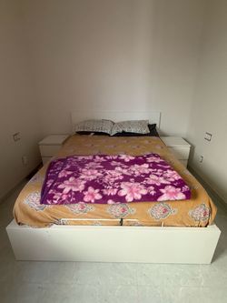 IKEA MALM queen bed with storage and two side stand