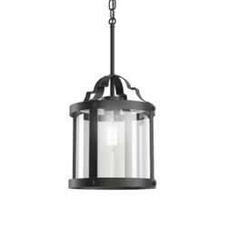 KICHLER Farona 10.5 in. 1-Light Black Farmhouse Shaded Kitchen Pendant Hanging Light with Clear Glass