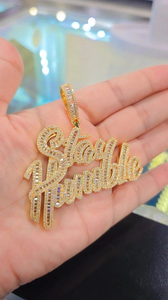 14K Yellow Gold Finish Stay Humble pendant with rope chain