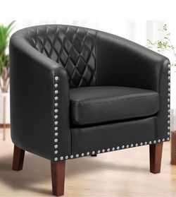 New -Accent Chair Faux Leather Studded Club Chair Bucket Arm Chair, Black