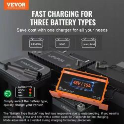 48 Volt Golf Cart Battery Charger, 15 AMP, Smart Battery Charger with G29 Plug, Compatible with Lead-Acid AGM/GEL/EFB MF Flooded NMC LiFePO4 Batteries