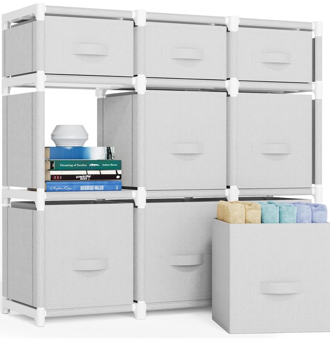 Mavivegue Book Shelf, 9 Cube Storage Organizer, DIY Bookcase, 9-Grid, White 