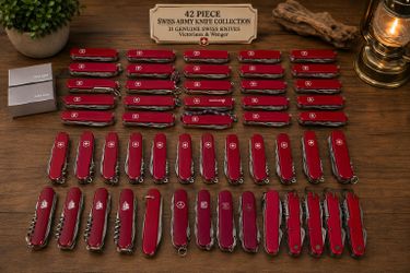 42-Piece Vintage Swiss Army Knife Collection – 31 Genuine Swiss – Victorinox & Wenger