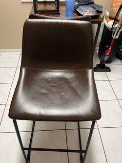 Brown Faux Leather Bar Stool with Metal Frame