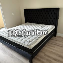 New King Bed Frame with Mattress 