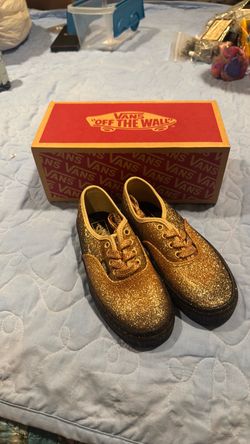 Girls Vans Authentic Gold Glitter Sneakers with Box