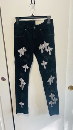 FWRD Denim Black Distressed Cross Patch Jeans
