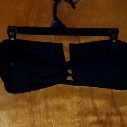 Women's Time and Tru Strapless Solid Black U Trim Bandeau Bikini Top XL